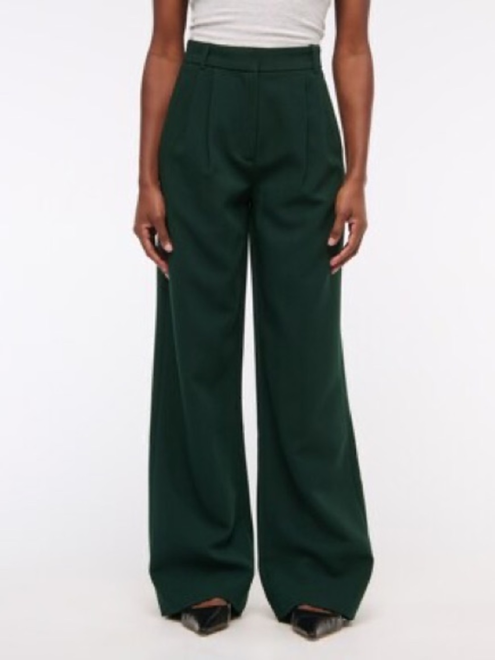Abercrombie & Fitch Wide-Leg Ultra High Sloane Tailored Pants in Forest Green